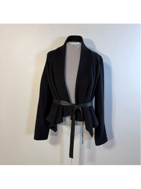 Theory Black Wool Blend Open Belted Blazer Jacket Women's Medium Waterfall